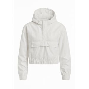 Forever 21 White Cropped Windbreaker Pullover Hooded Jacket Women’s Small